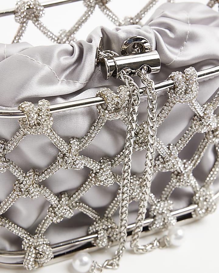 Silver Diamante Metal Basket Bag