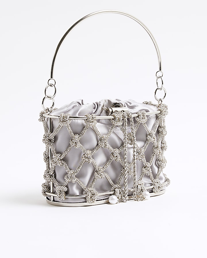 Silver Diamante Metal Basket Bag