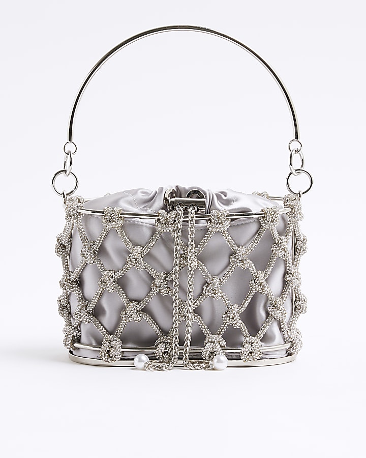 Silver Diamante Metal Basket Bag