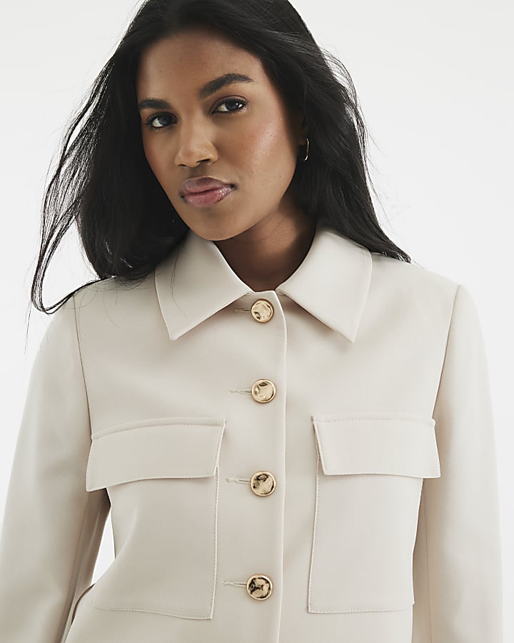 Beige Front Pocket Miliary Jacket