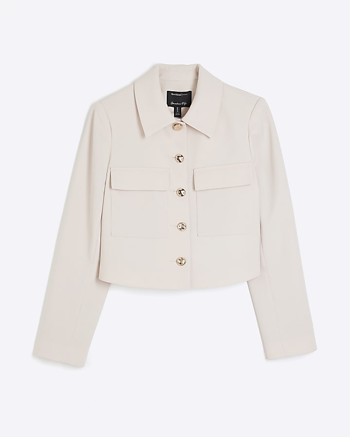 Beige Front Pocket Miliary Jacket