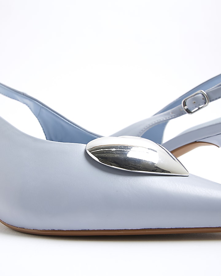 Blue Heart Sling Back Heeled Court Shoes