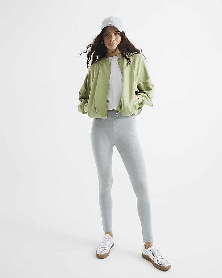 Khaki Long Sleeve Bubble Hem Bomber Jacket