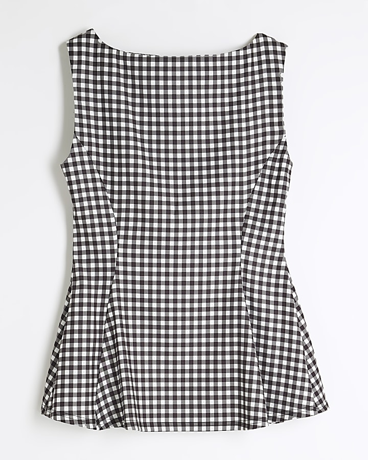 Monochrome Gingham Sleeveless Peplum Top