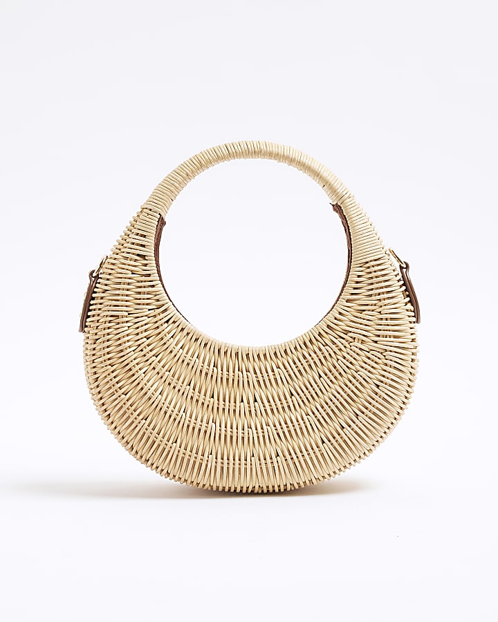 Beige Straw Basket Scoop Bag