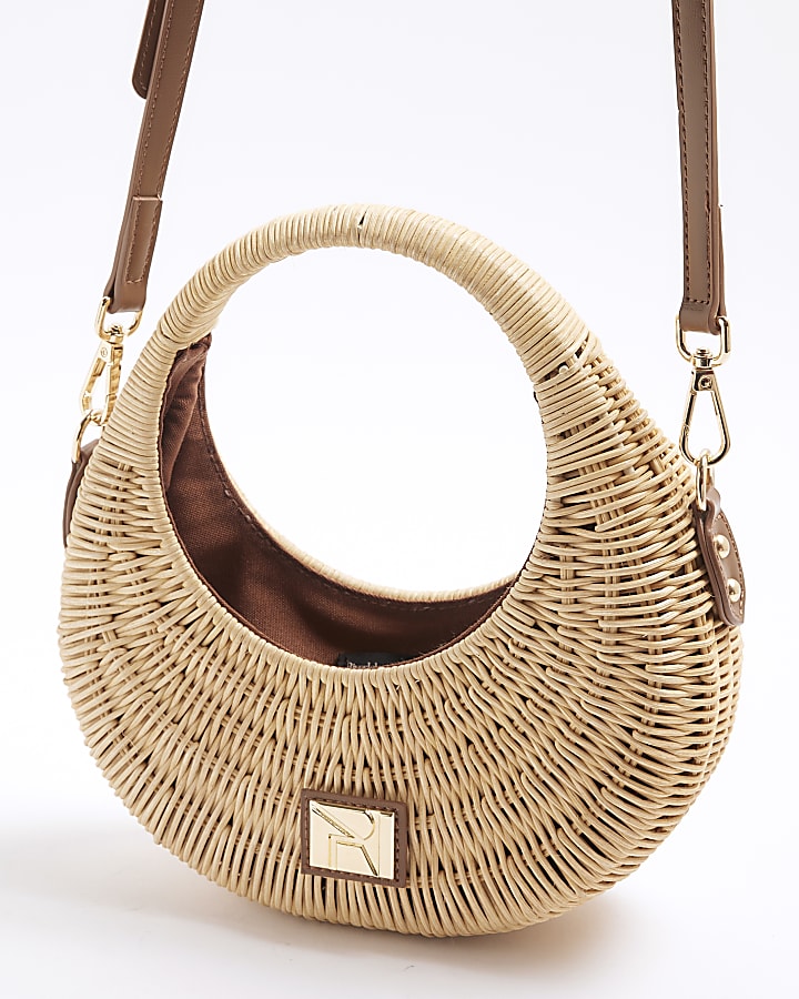 Beige Straw Basket Scoop Bag