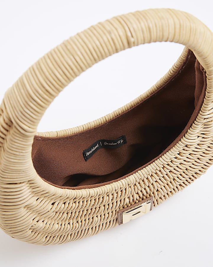 Beige Straw Basket Scoop Bag