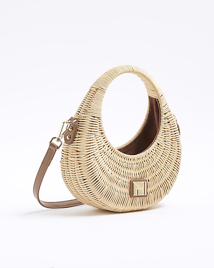 Beige Straw Basket Scoop Bag