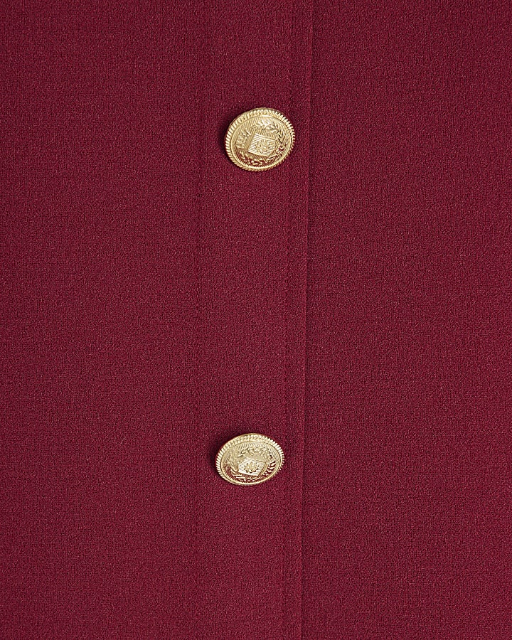 Red Scuba Button Shift Mini Dress