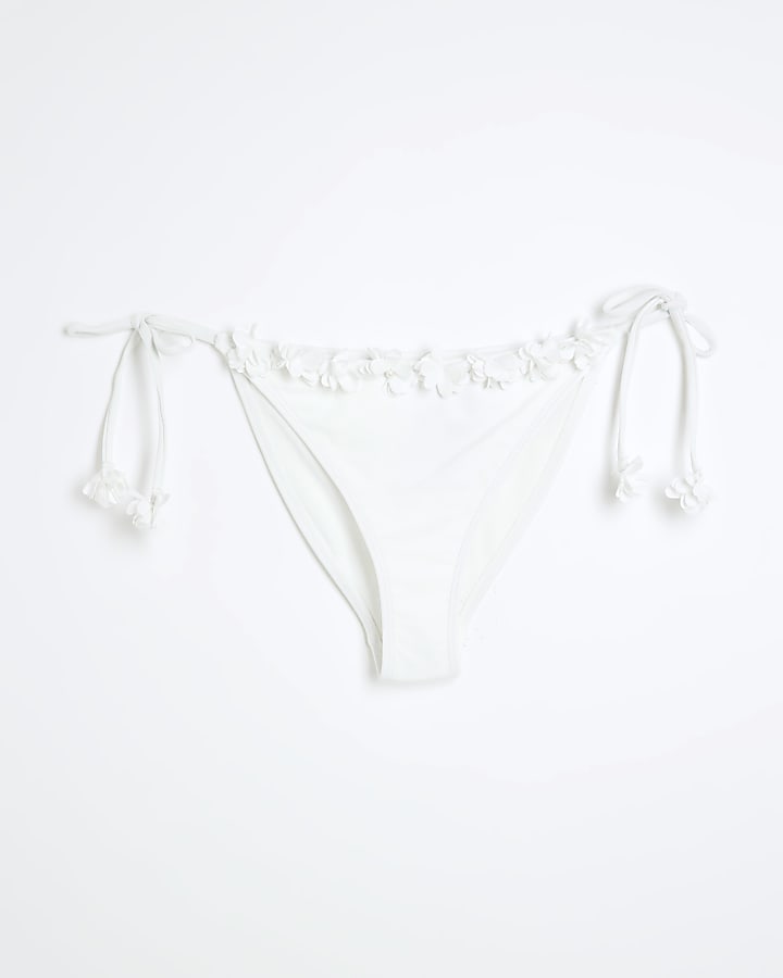 White 3D Floral Tie Side Brief