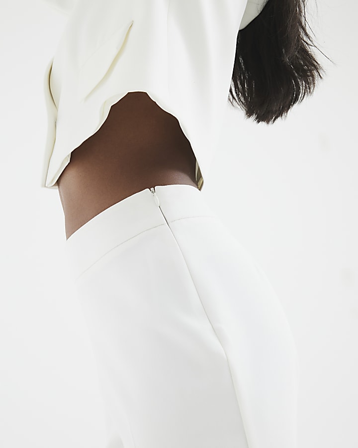 White Cropped Flare Trousers