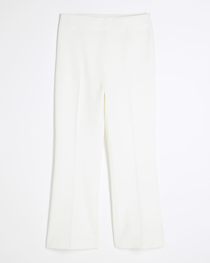 White Cropped Flare Trousers