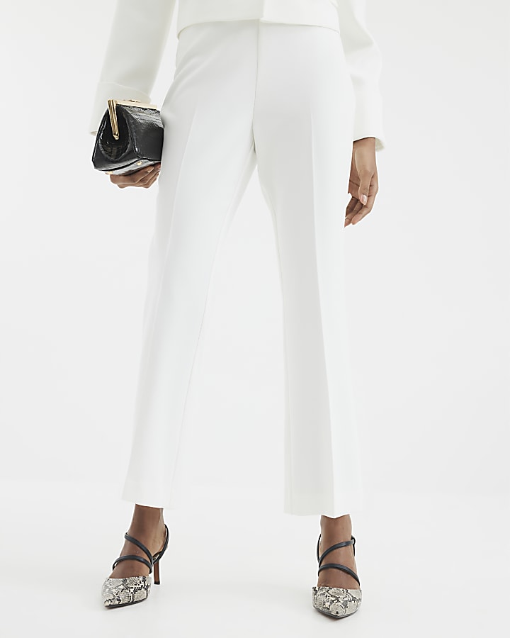 White Cropped Flare Trousers