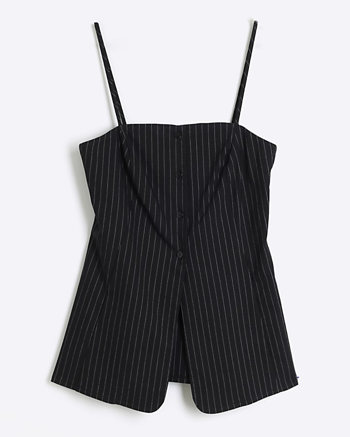 Black Stripe Button Down Cami Top