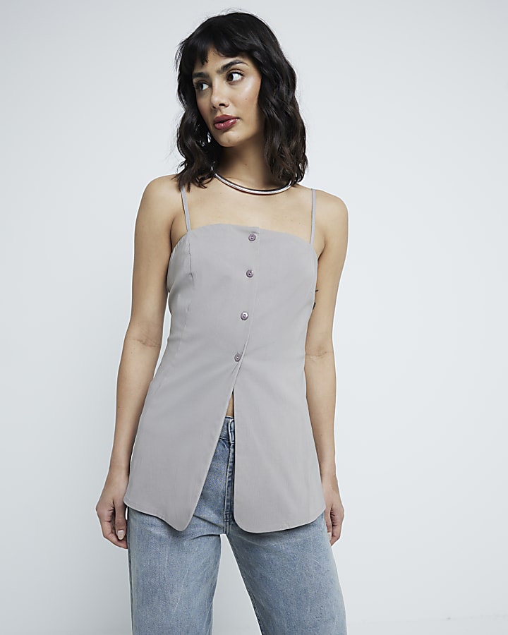 Brown Button Down Cami Top