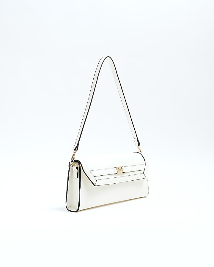 Cream Faux Leather RI Clutch Bag