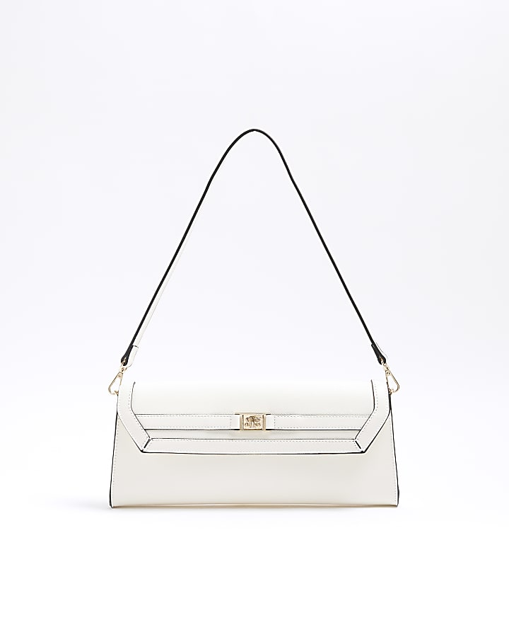 Cream Faux Leather RI Clutch Bag