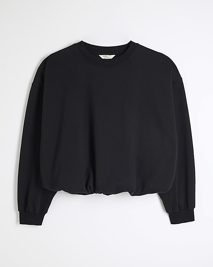 Black Long Sleeve Bubble Hem Sweatshirt