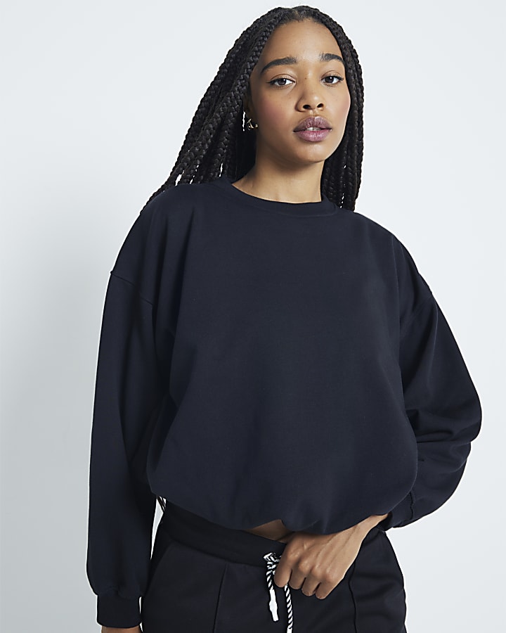 Black Long Sleeve Bubble Hem Sweatshirt