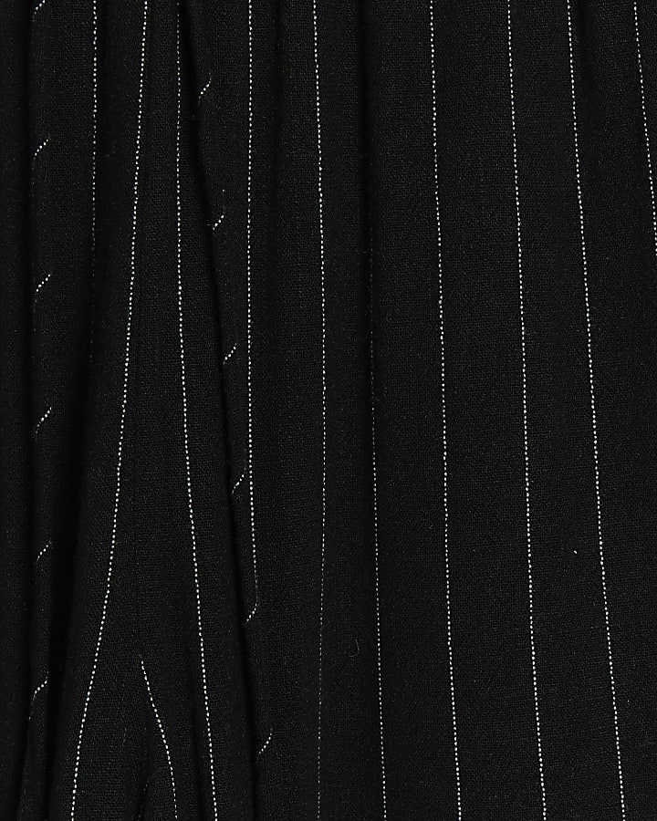 Black Linen Blend Striped Trousers