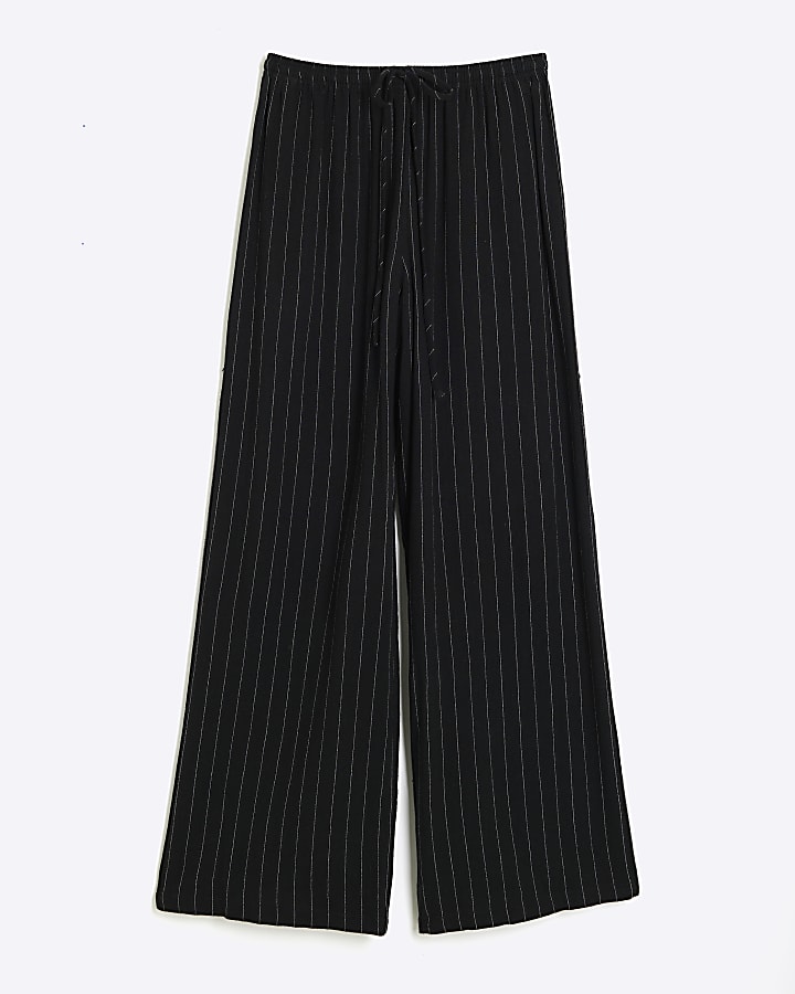 Black Linen Blend Striped Trousers