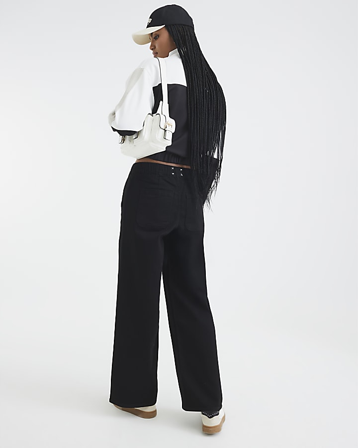 Black Wide Leg Drawstring Jeans