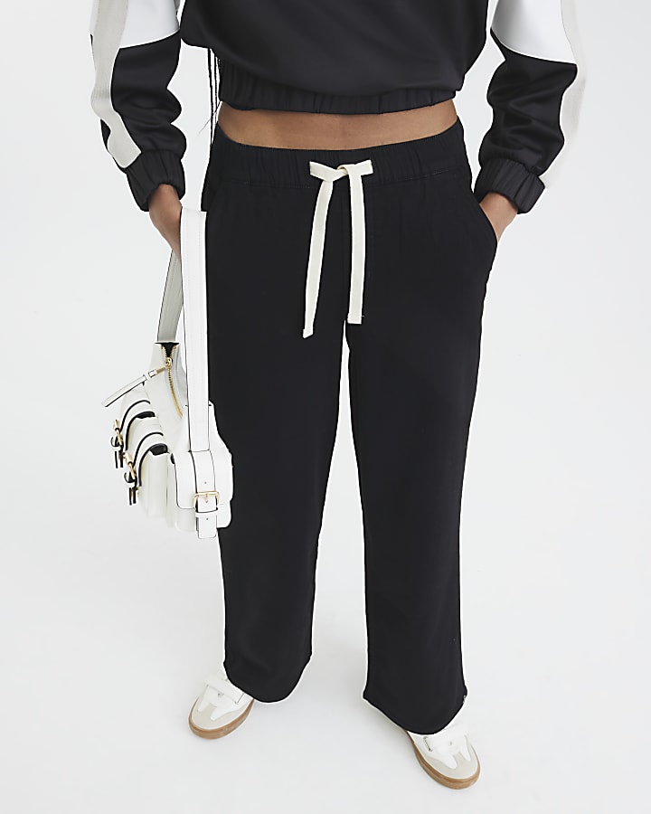 Black Wide Leg Drawstring Jeans