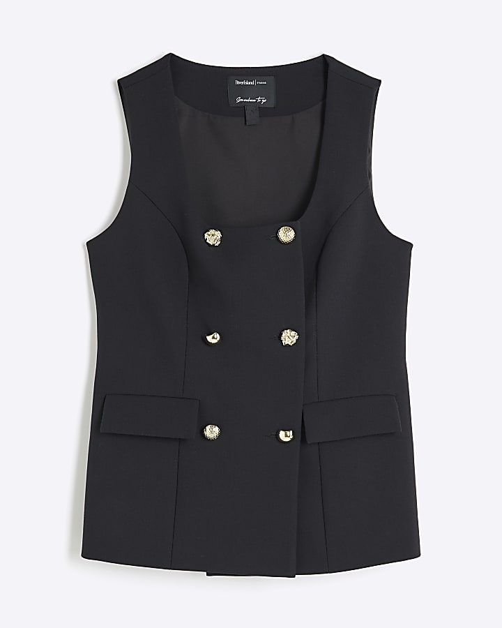 Black Square Neck Waistcoat