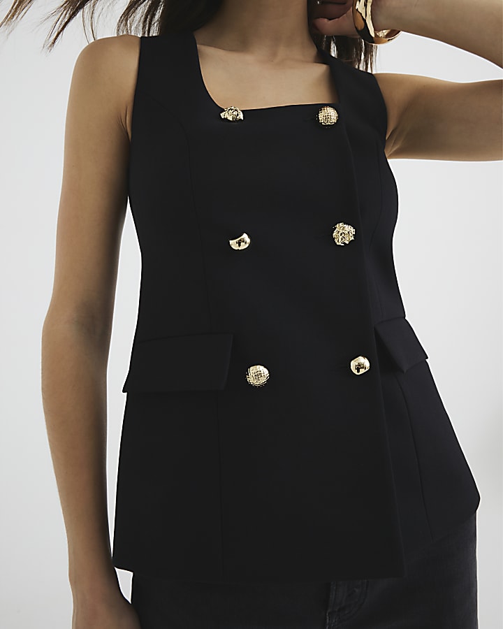 Black Square Neck Waistcoat