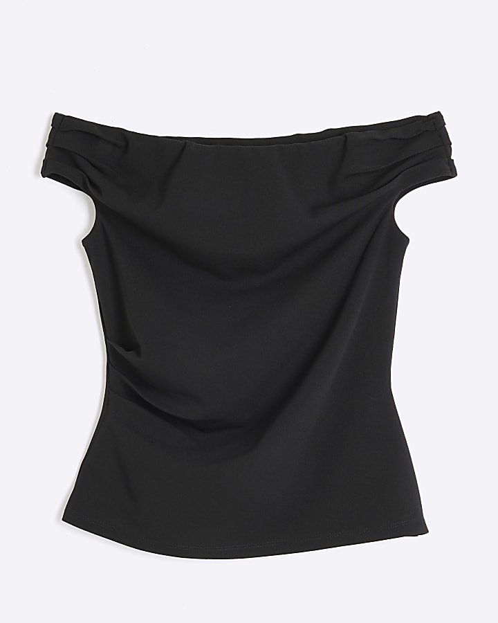 Black Scuba Bardot Pleated Top