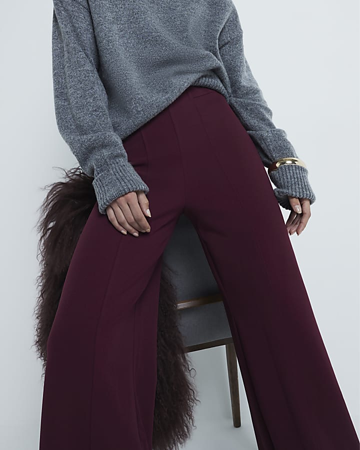 Red Scuba Wide Leg Stitch Trousers