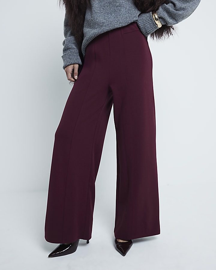 Red Scuba Wide Leg Stitch Trousers