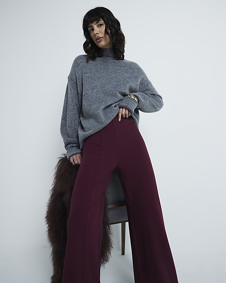 Red Scuba Wide Leg Stitch Trousers