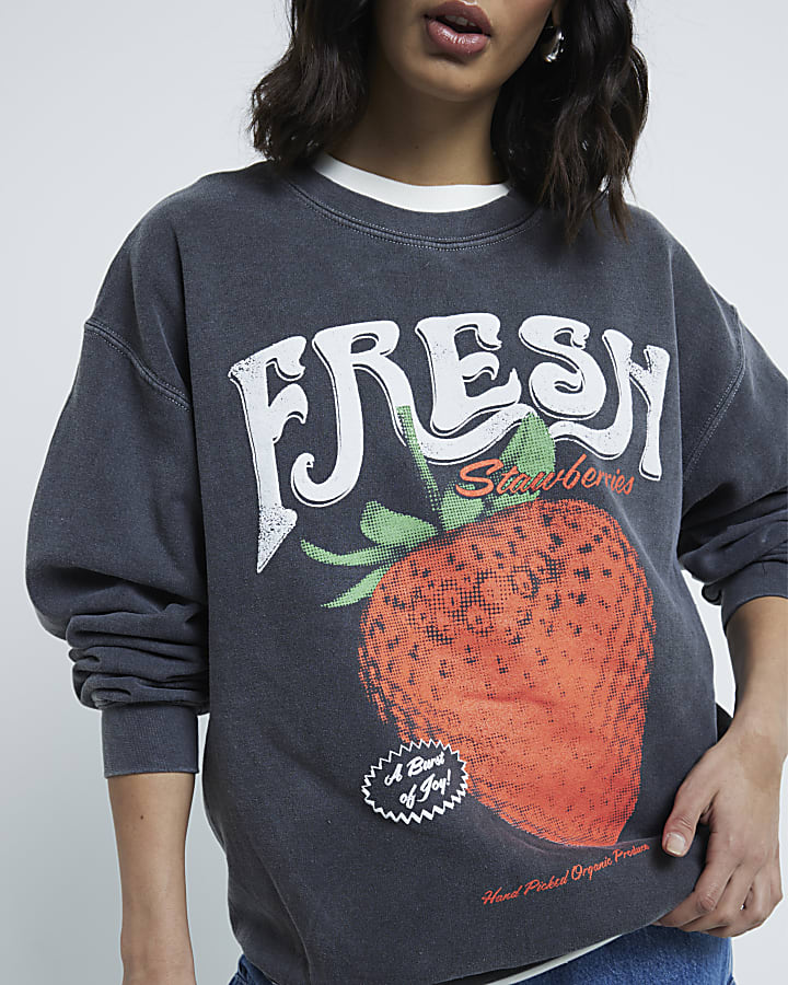 Grey Strawberry Fresh Sweatshirt