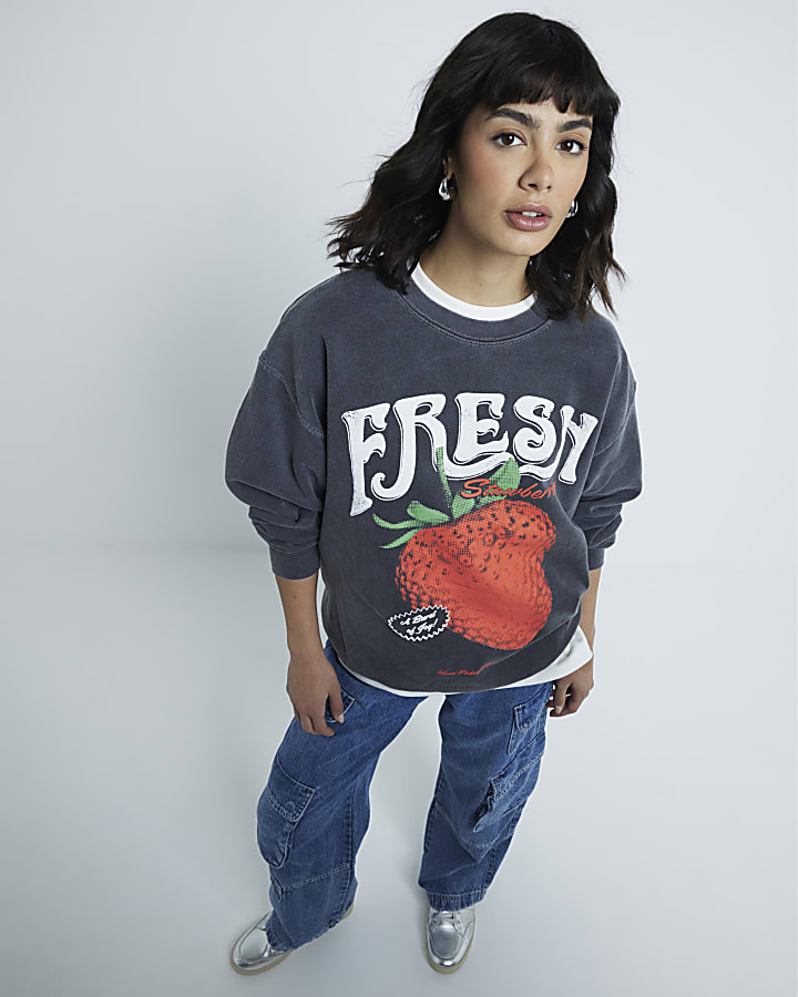 Grey Strawberry Fresh Sweatshirt