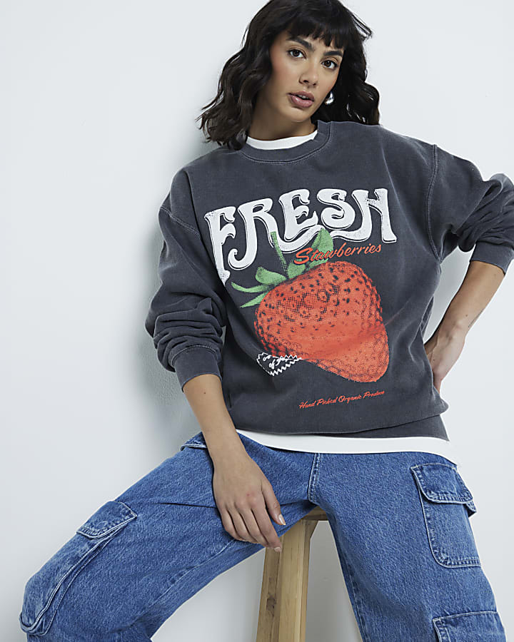 Grey Strawberry Fresh Sweatshirt