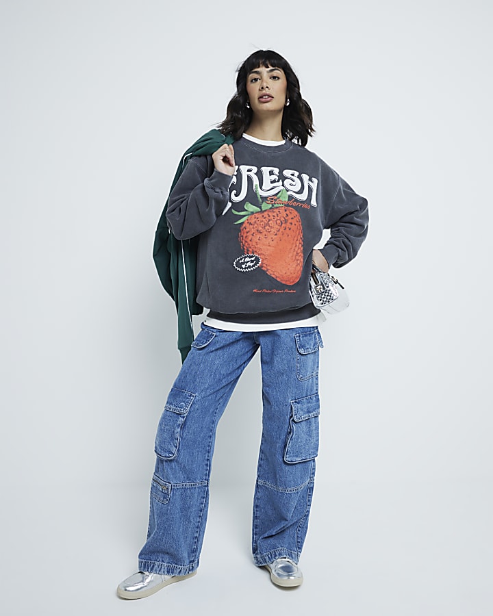 Grey Strawberry Fresh Sweatshirt