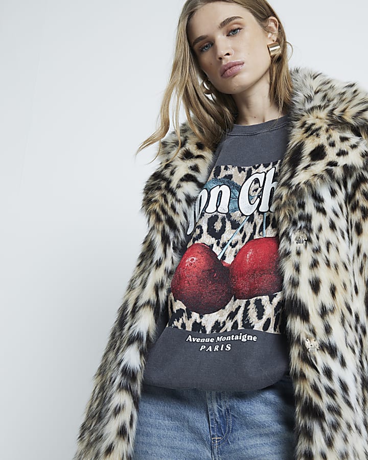 Grey Mon Cheri Leopard Print Sweatshirt