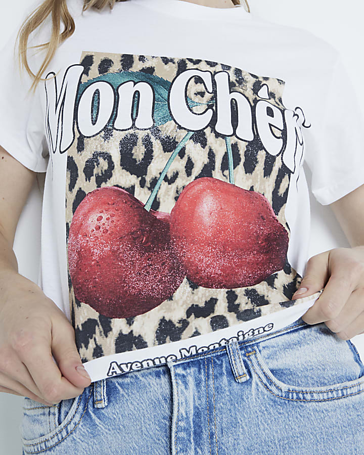 White Short Sleeved Mon Cheri Leopard T-shirt