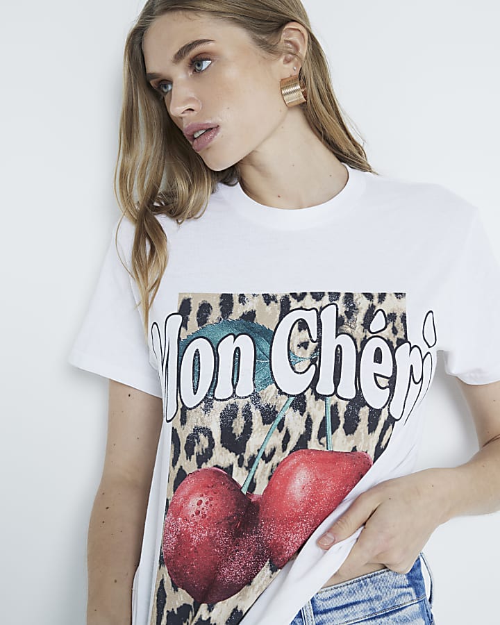 White Short Sleeved Mon Cheri Leopard T-shirt