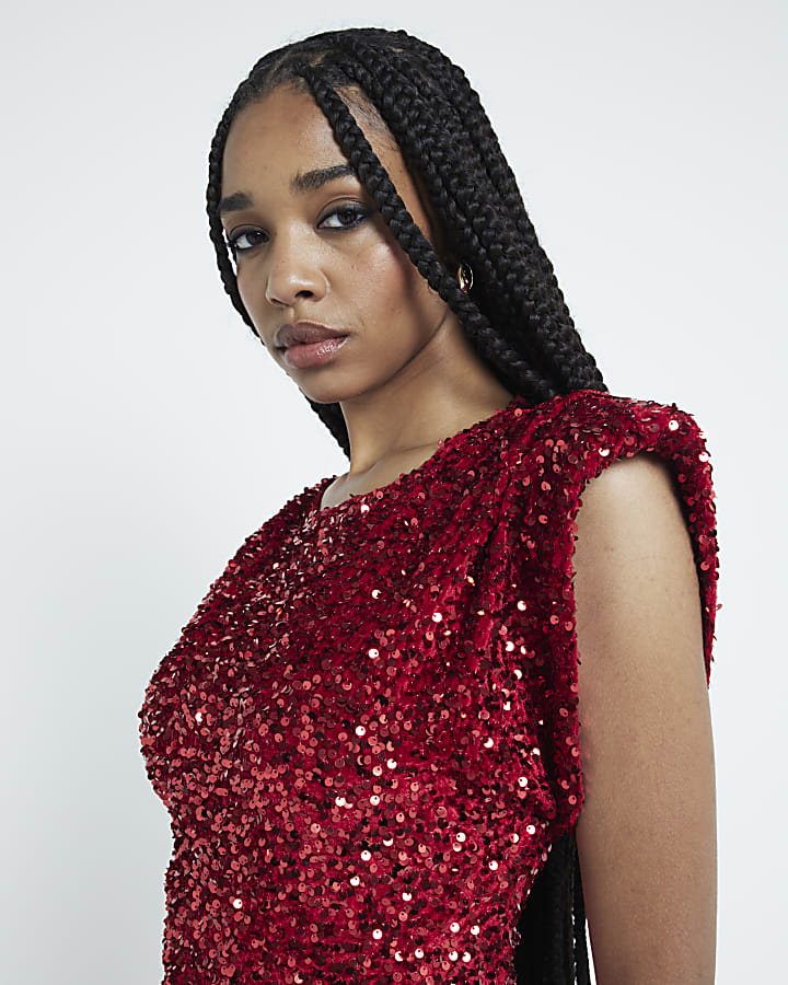 Red Velvet Sequin Mini Dress