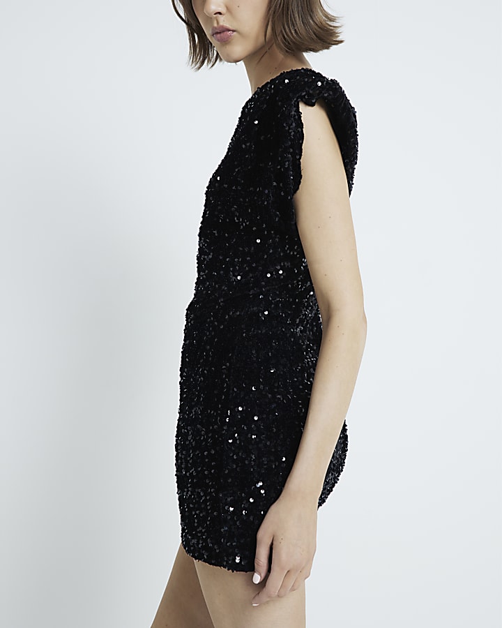 Black Velvet Sequin Mini Dress