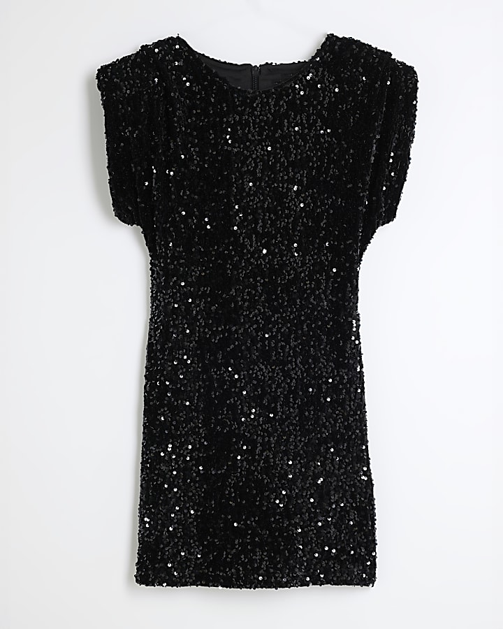 Black Velvet Sequin Mini Dress