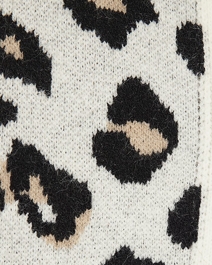 Beige Knit Leopard Print Tie Cardigan