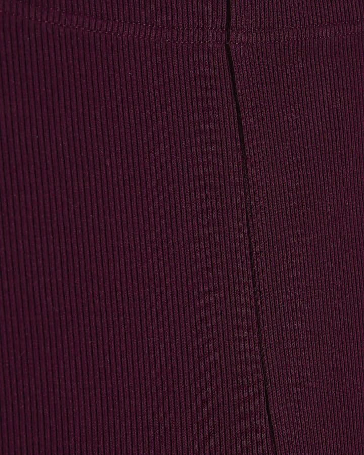 Red Fitted Rib Flared Trousers