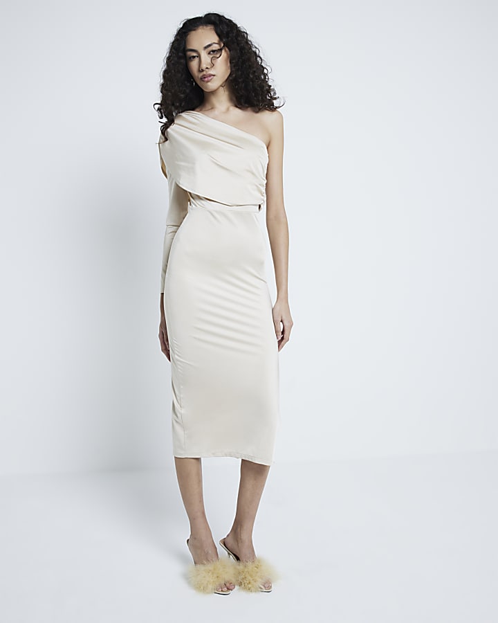 Cream One Shoulder Bodycon Dress