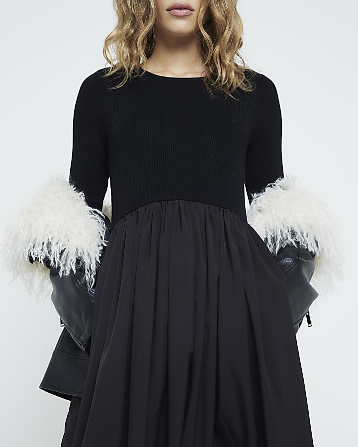 Black Long Sleeve Smock Dress