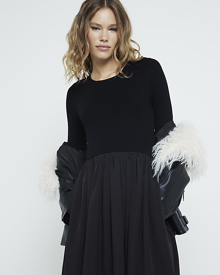 Black Long Sleeve Smock Dress