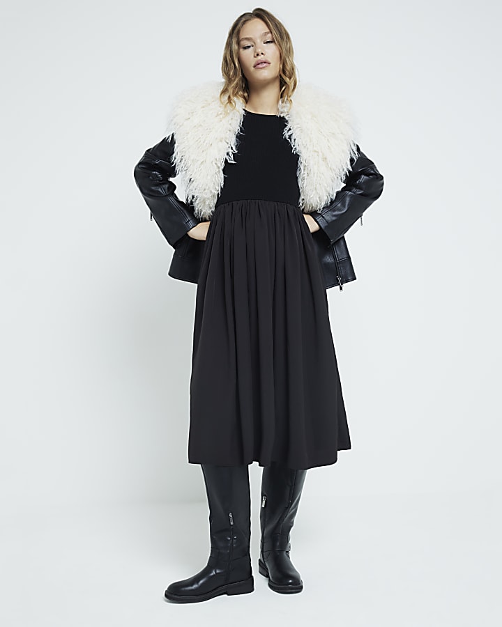 Black Long Sleeve Smock Dress