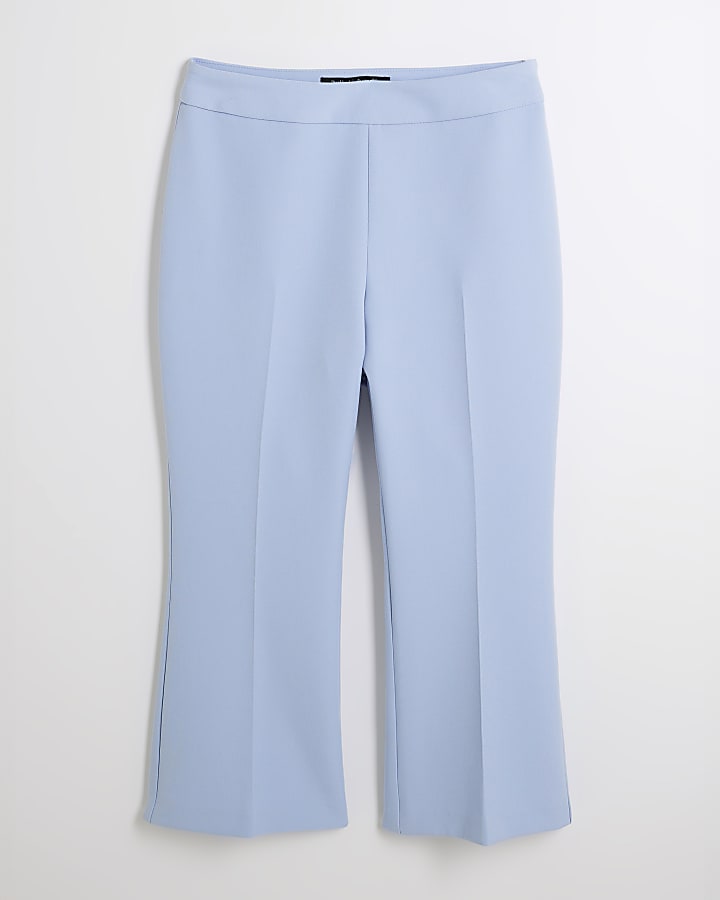 Petite Blue Cropped Flared Trousers